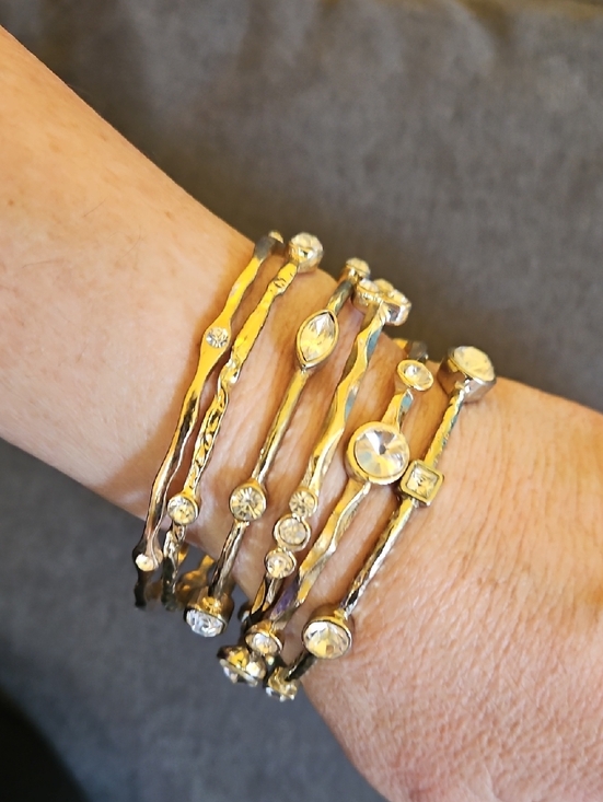 Source Unknown Jewelry - Gold-Tone Textured Hammered Bangles With Clear Rhinestones Multiple Styles.